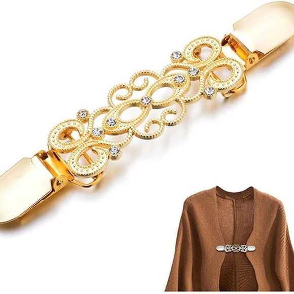 Gold Scarf Clip Scarves Buckle with Rhinestones Sweater Clip Jewelry Clinch Clip - Picture 1 of 7